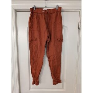 Nicole Miller Women Cargo Pants Linen Joggers medium European flax lagenlook